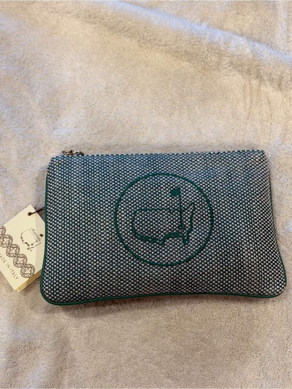 2026 Masters Green and White Woven Clutch Made in Italy BNWT